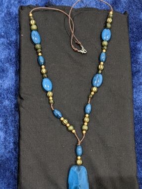 Handmade Native Blue Beaded Pendant Necklace - Boho Women Jewelry